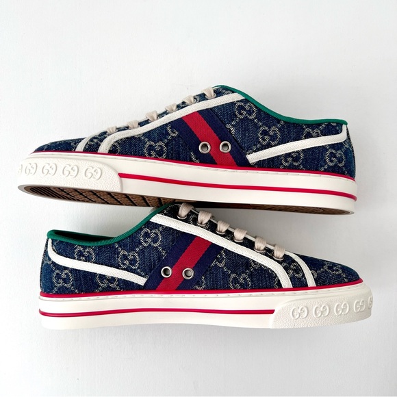 GUCCI | 1977 Tennis Denim GG Monogram Web Stripe Sneakers EU 39 US 9 New - Picture 7 of 9